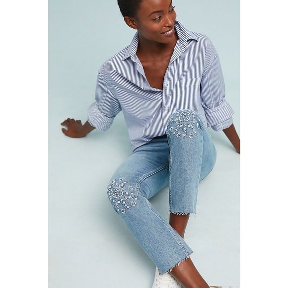 NWT M.i.h Mimi High-Rise Embroidered Slim Jeans 24 - Picture 2 of 13